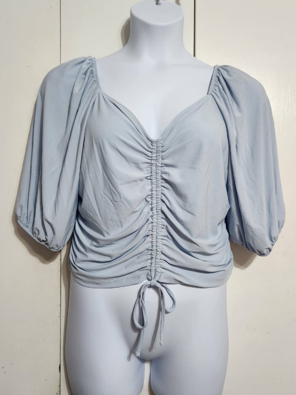 Haute Monde Light Blue Ruched Cinch Front Puff Sleeve Top Womens 2X *Runs Small*